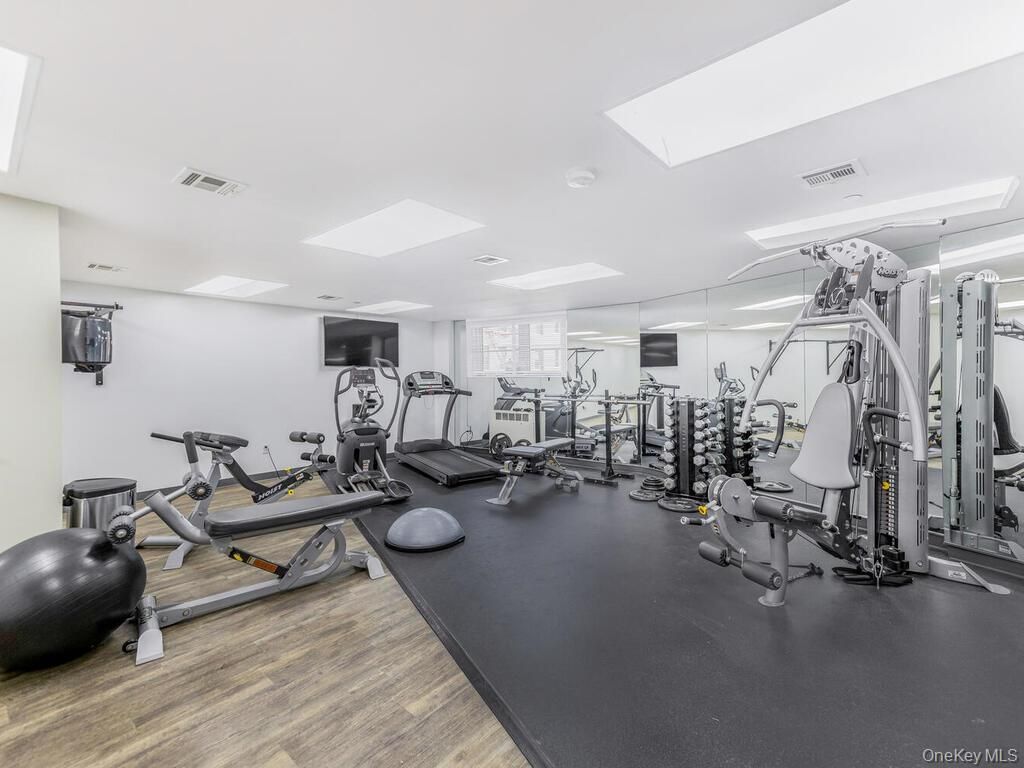 Fitness Equipment, Gym, Interior, Recessed Lighting, Wood Texture Flooring