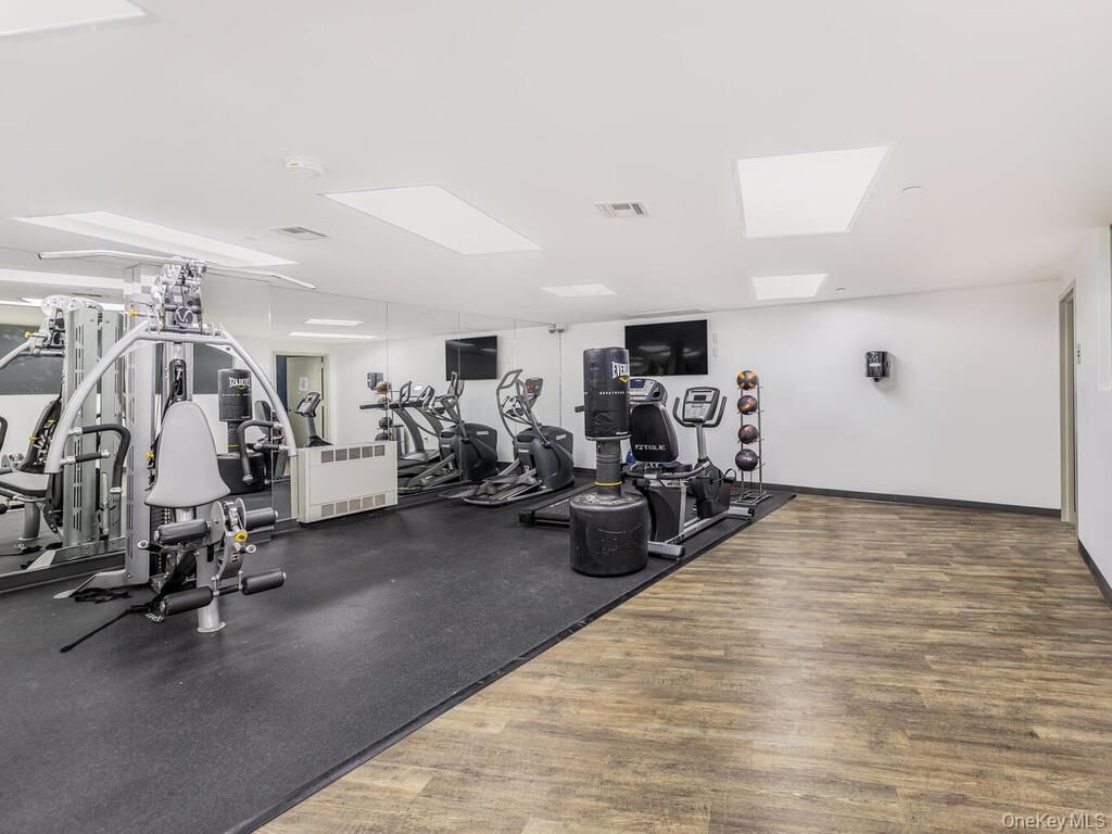 Fitness Equipment, Gym, Interior, Recessed Lighting, Wood Texture Flooring