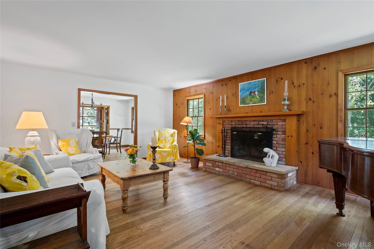 Fireplace, Interior, Living room, Piano, Wood Texture Flooring, Wooden Walls