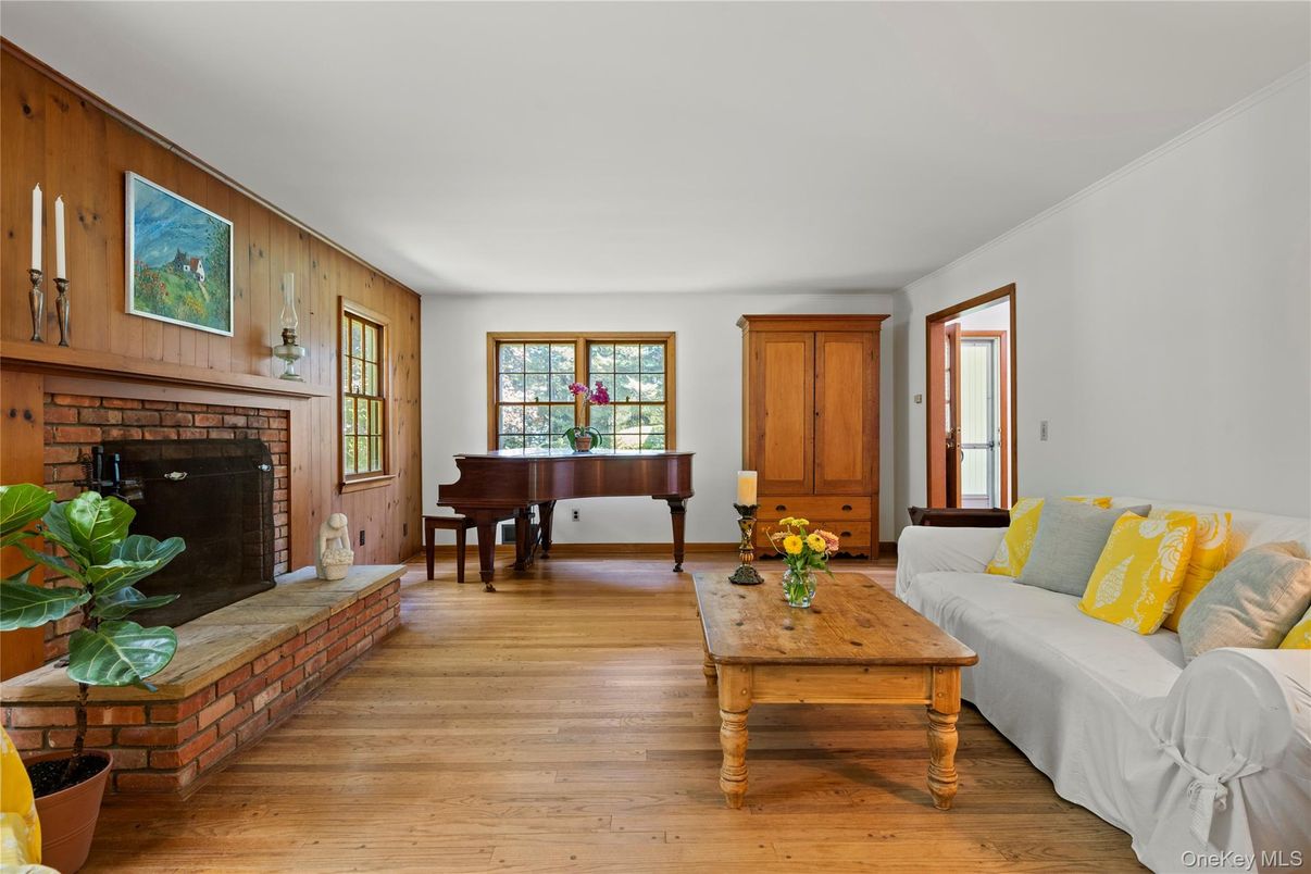 Fireplace, Interior, Living room, Piano, Wood Texture Flooring, Wooden Walls