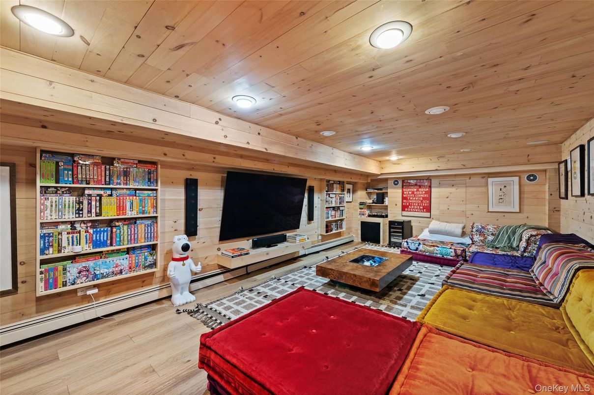 Interior, Living room, Recessed Lighting, Wooden Ceilings, Wood Texture Flooring, Wooden Walls