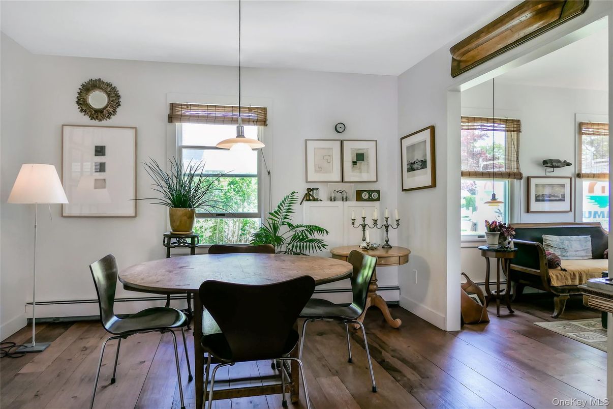 Dining room, Interior, Pendant Lights, Wood Texture Flooring