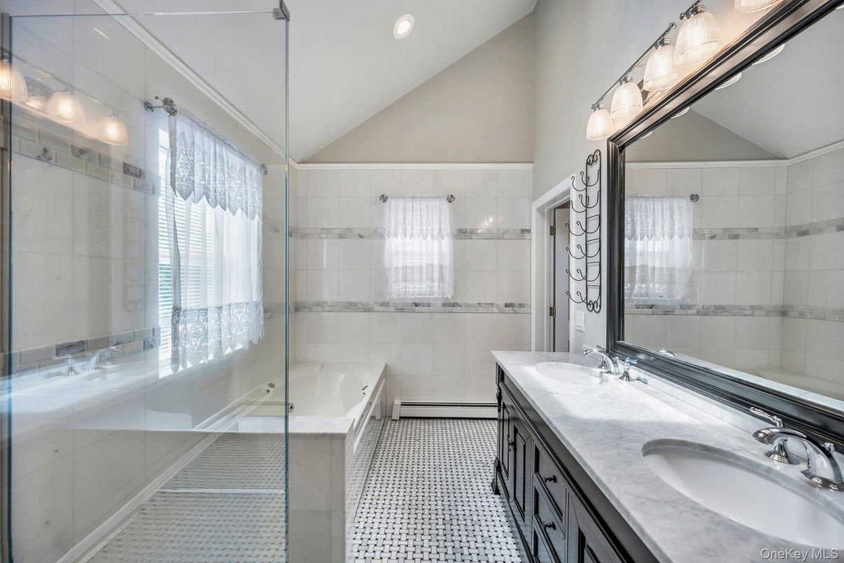 Bathroom, Dual Sink Vanities, Glass Shower, Interior, Recessed Lighting
