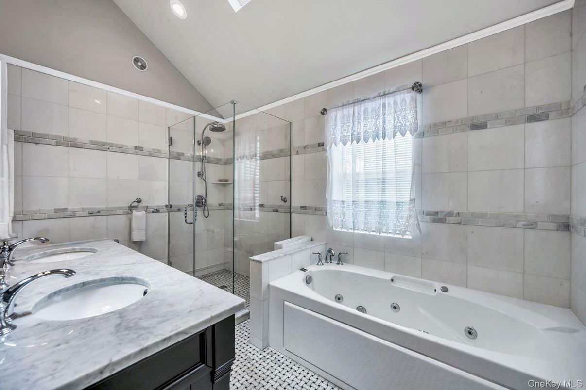 Bathroom, Dual Sink Vanities, Glass Shower, Interior, Recessed Lighting