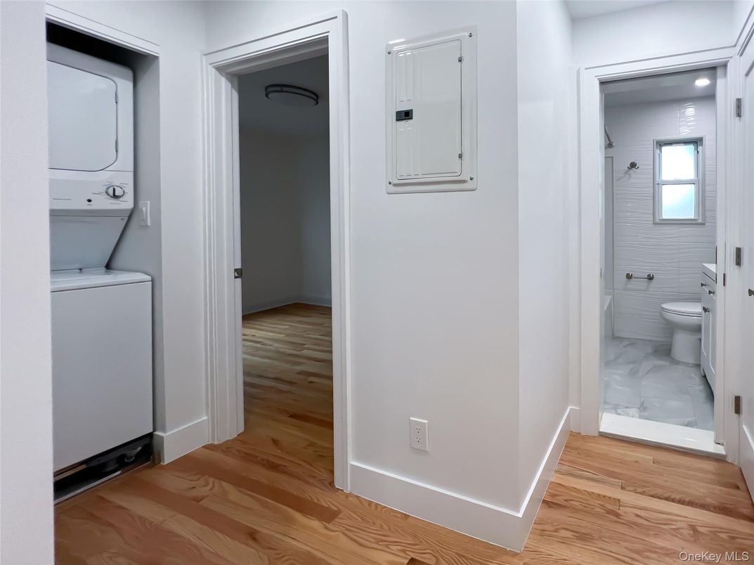 Bathroom, Interior, Marble, Utility Closets, Washer, Wood Texture Flooring