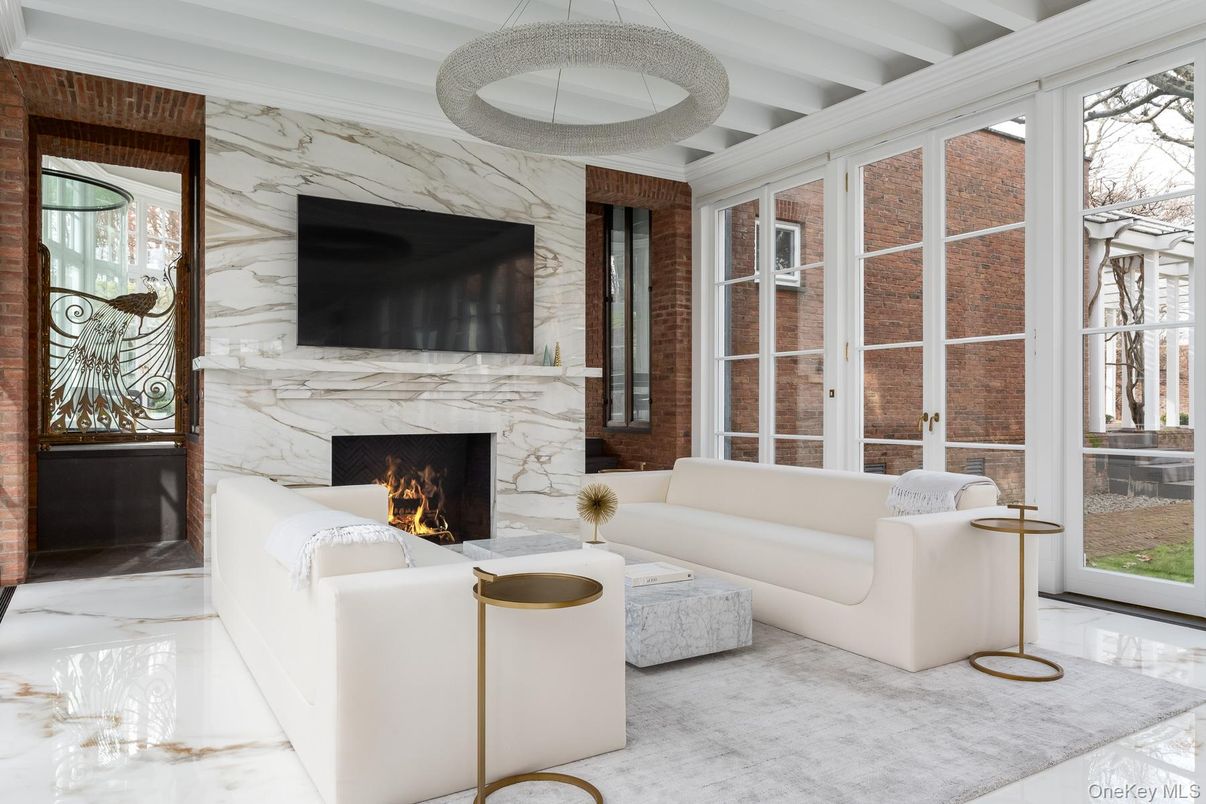 Fireplace, Interior, Living room, Marble, Marble Walls, Pendant Lights