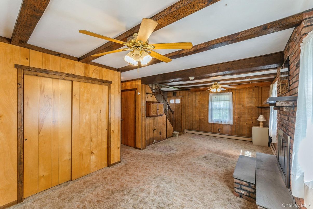 Empty room, Fireplace, Interior, Wooden Beams, Wooden Walls