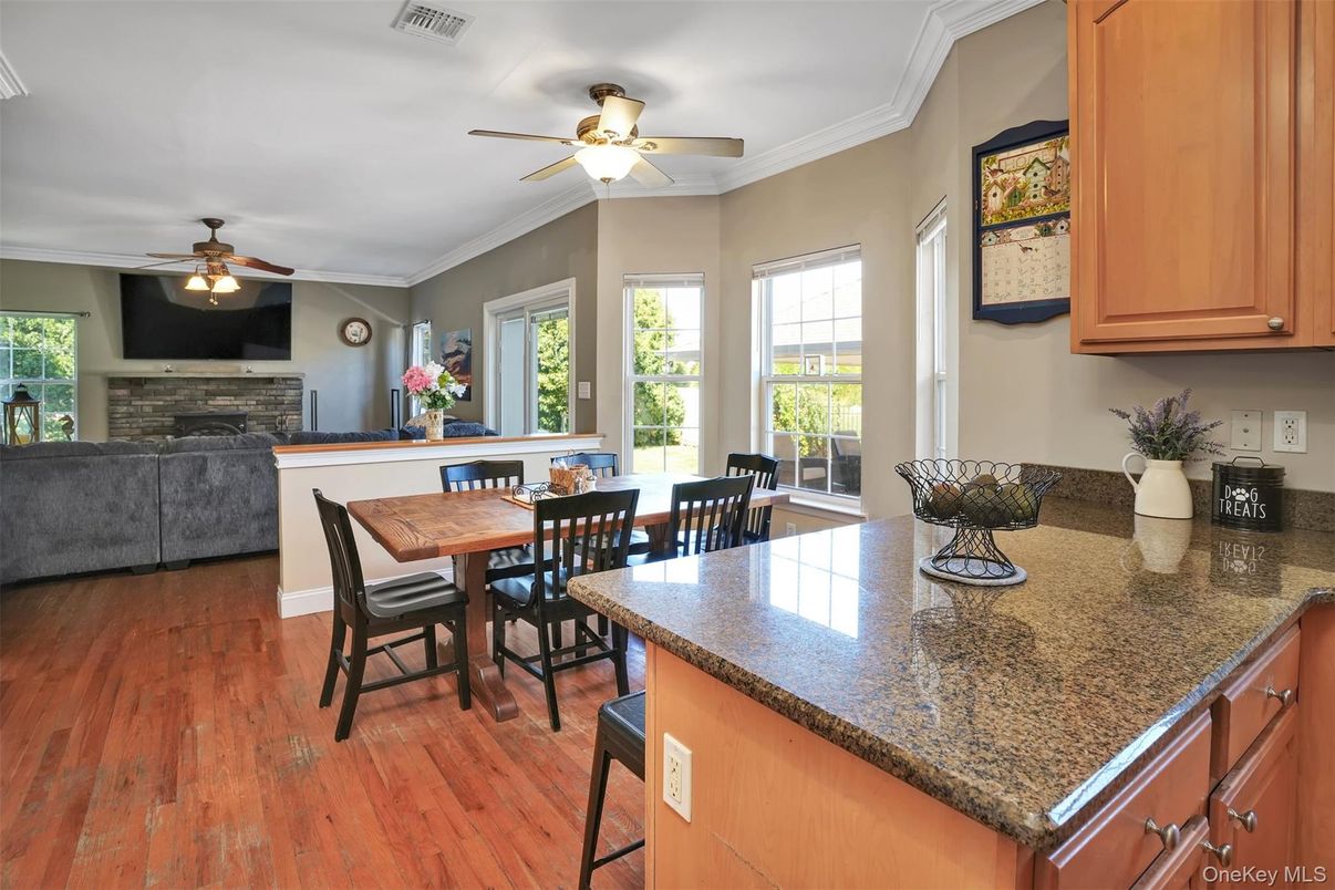 Dining room, Fireplace, Interior, Wood Texture Flooring