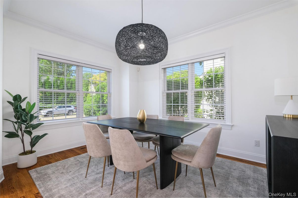 Dining room, Interior, Pendant Lights, Wood Texture Flooring