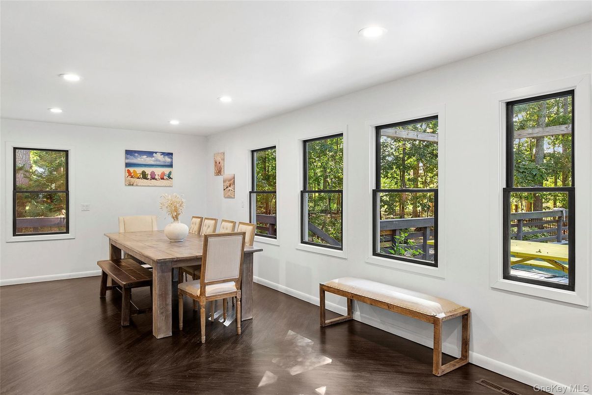 Dining room, Interior, Recessed Lighting, Wood Texture Flooring