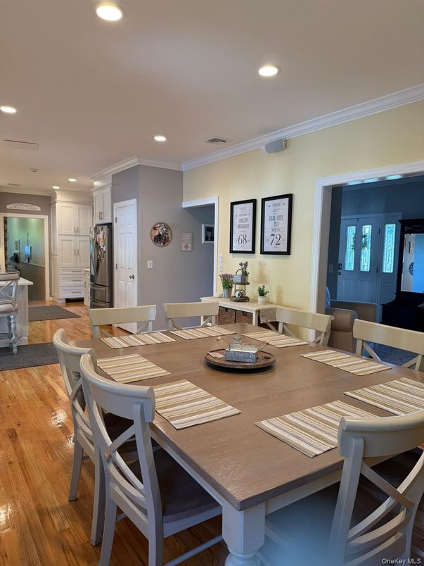 Dining room, Interior, Recessed Lighting, Wood Texture Flooring