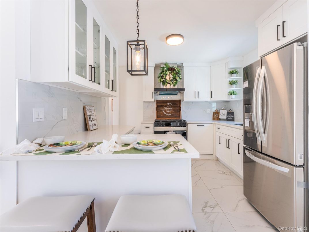 Interior, Kitchen, Marble, Pendant Lights, Stainless Steel Appliances