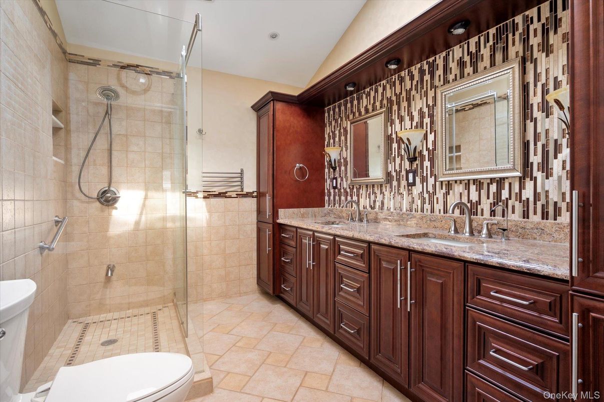 Bathroom, Dual Sink Vanities, Glass Shower, Interior, Recessed Lighting