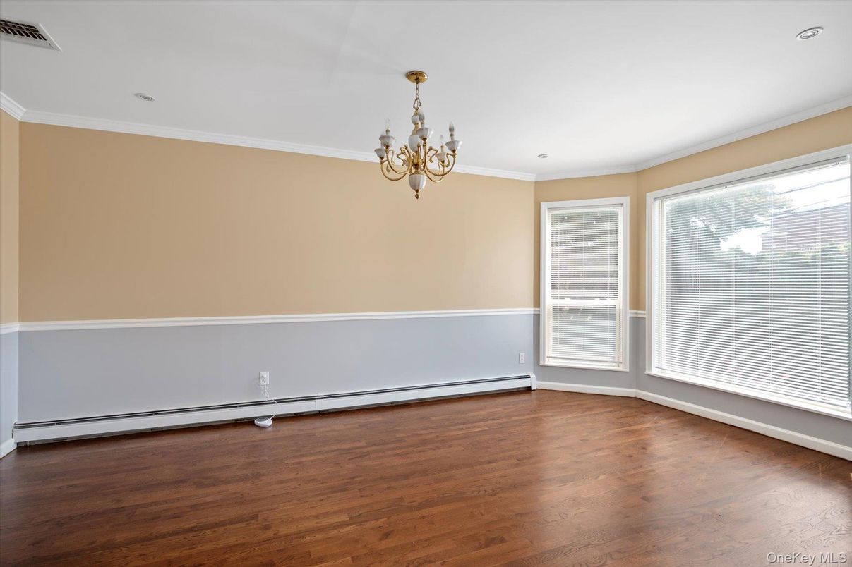 Chandelier, Empty room, Interior, Recessed Lighting, Wood Texture Flooring