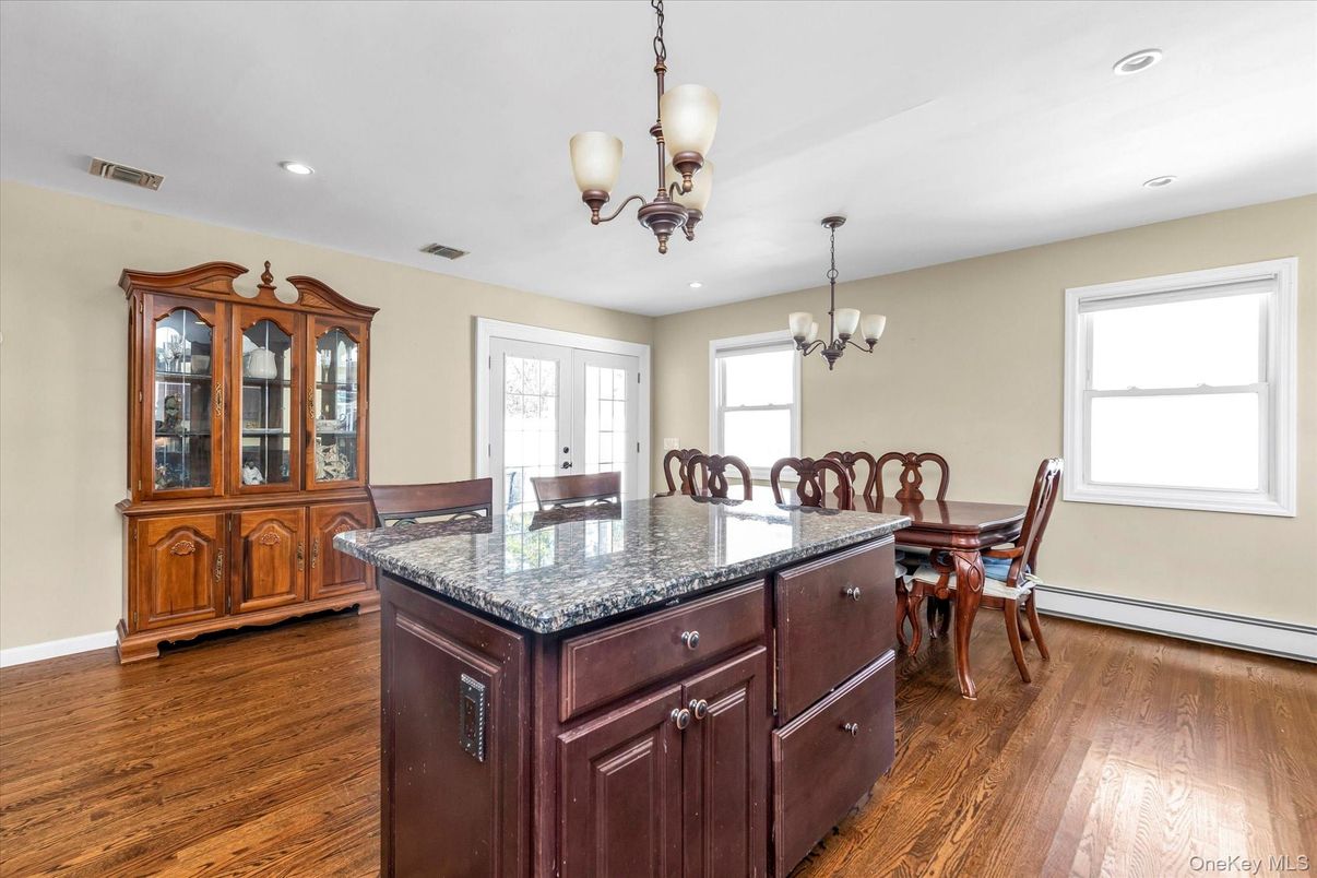Chandelier, Dining room, Interior, Pendant Lights, Recessed Lighting, Wood Texture Flooring