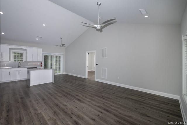 Empty room, Interior, Kitchen, Recessed Lighting, Wood Texture Flooring