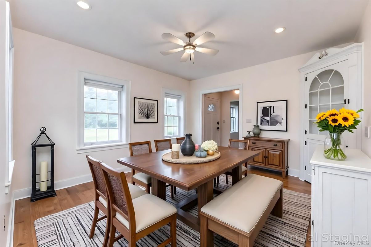Dining room, Interior, Recessed Lighting, Wood Texture Flooring