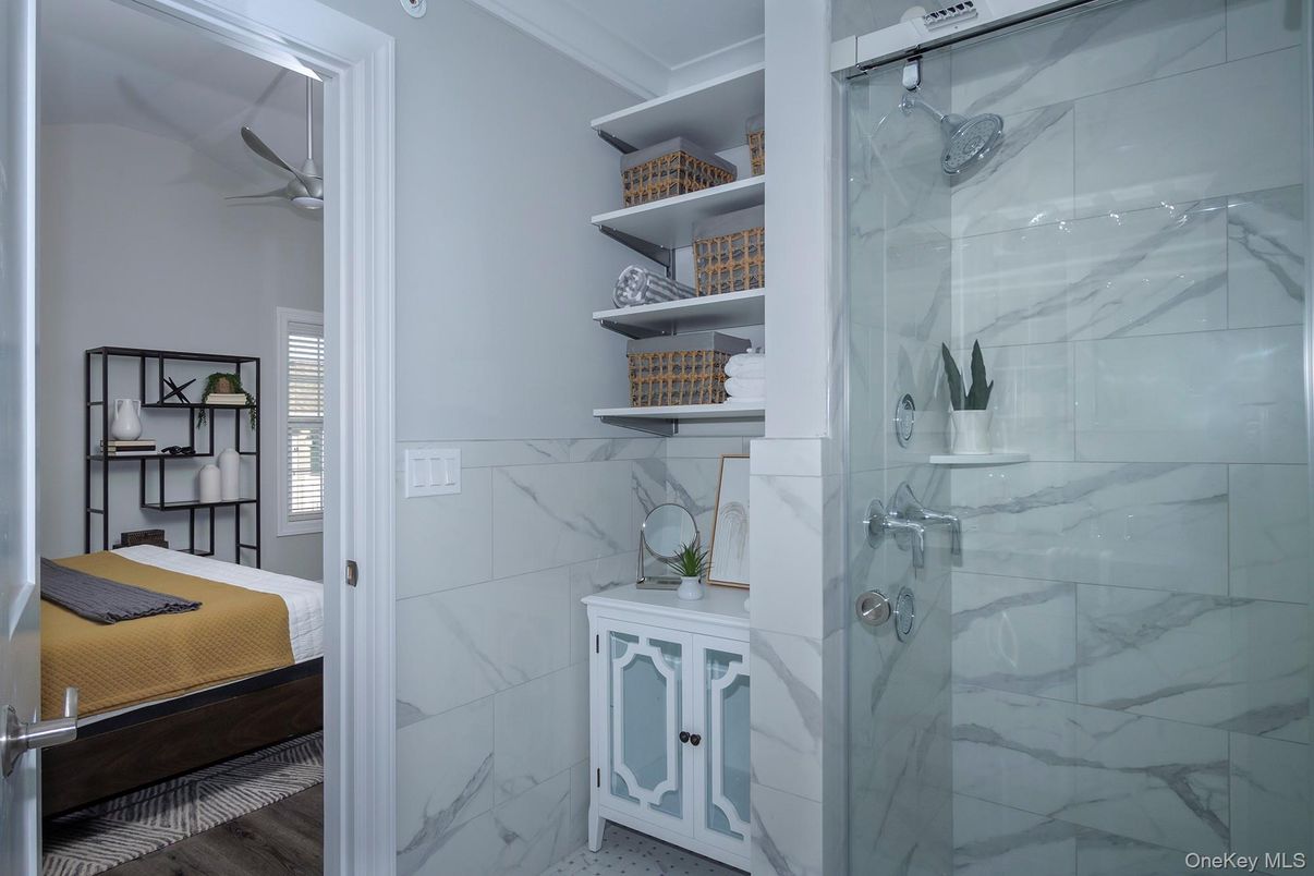 Bathroom, Glass Shower, Interior, Marble Walls