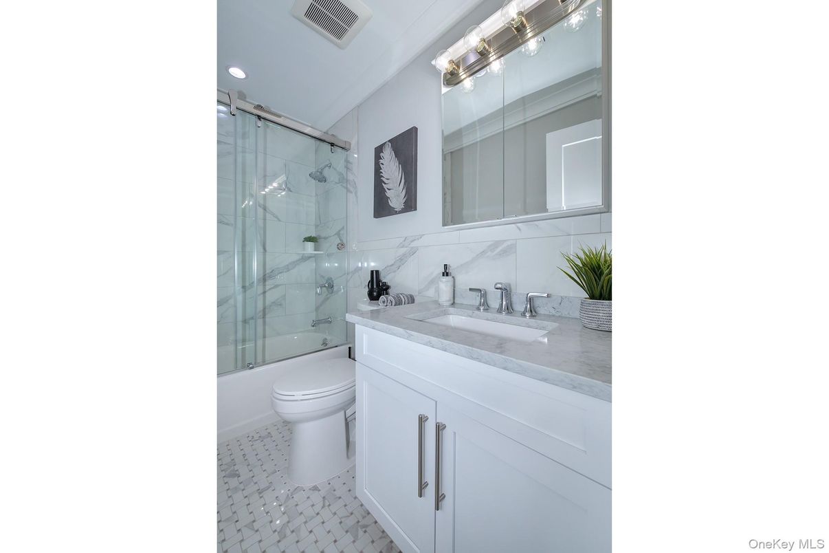 Bathroom, Glass Shower, Interior, Marble Walls, Recessed Lighting