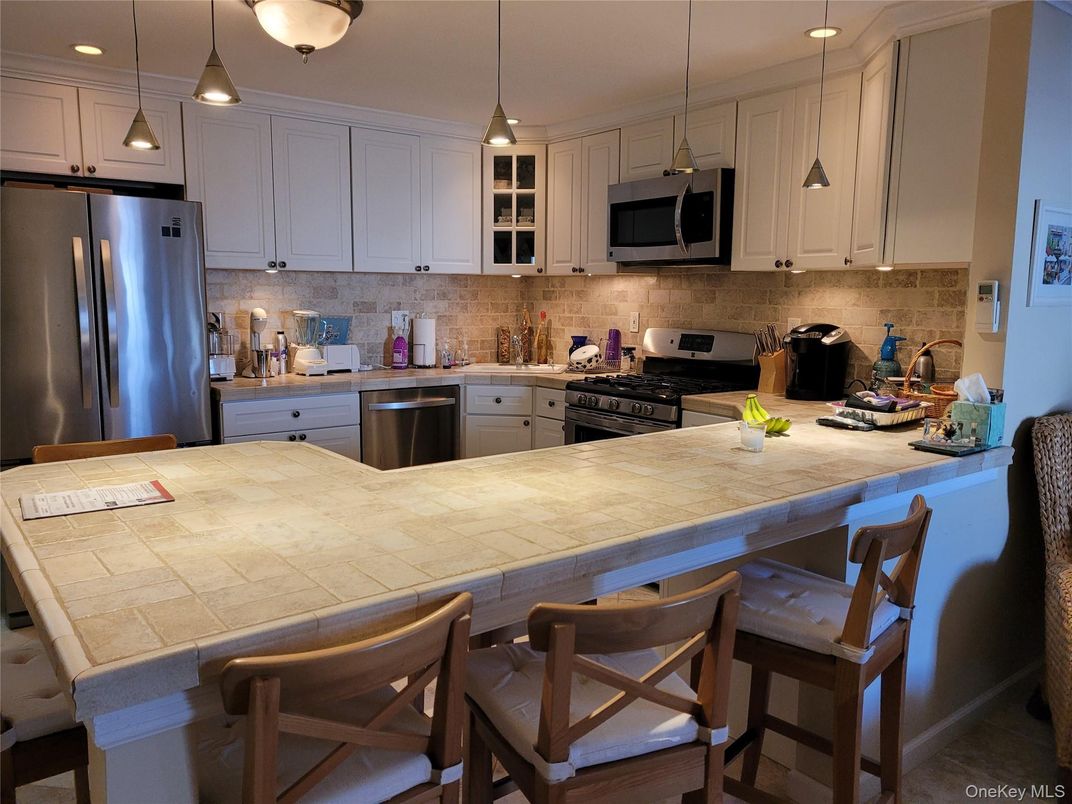 Interior, Kitchen, Pendant Lights, Recessed Lighting, Stainless Steel Appliances, Tile Countertops
