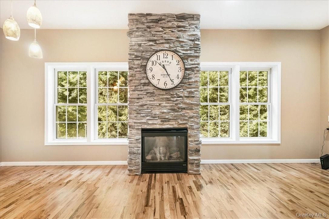 Fireplace, Interior, Pendant Lights, Wood Texture Flooring