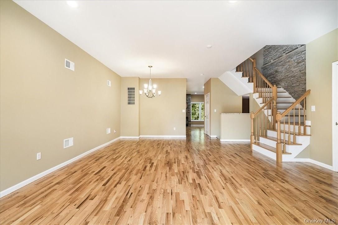 Chandelier, Empty room, Interior, Recessed Lighting, Wood Texture Flooring