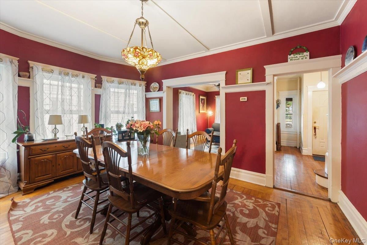 Dining room, Interior, Pendant Lights, Wood Texture Flooring