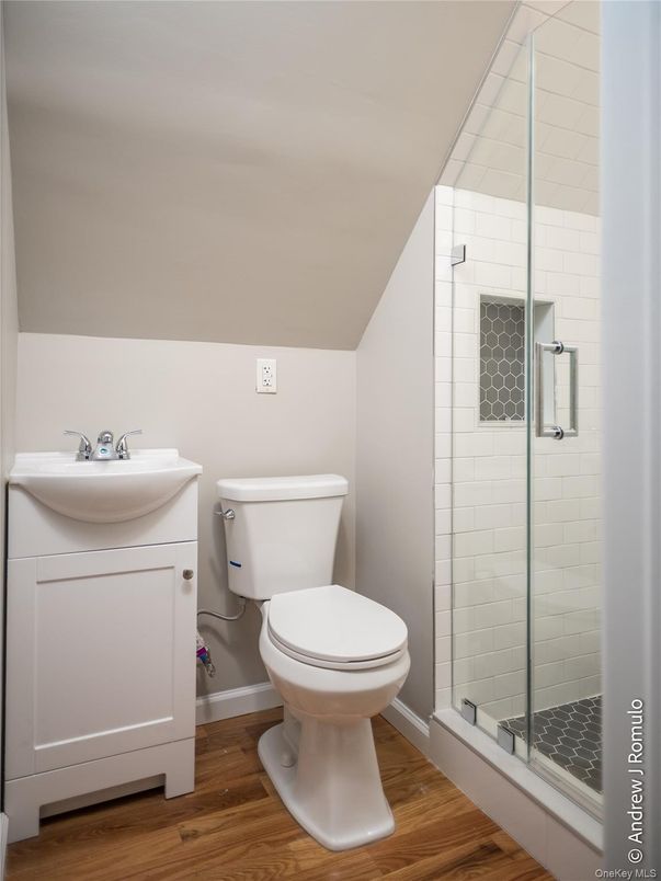 Bathroom, Glass Shower, Interior, Wood Texture Flooring