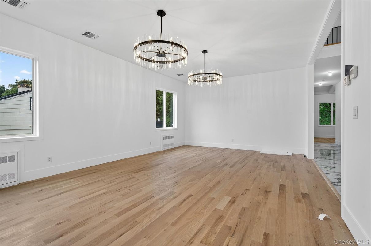 Chandelier, Empty room, Interior, Wood Texture Flooring