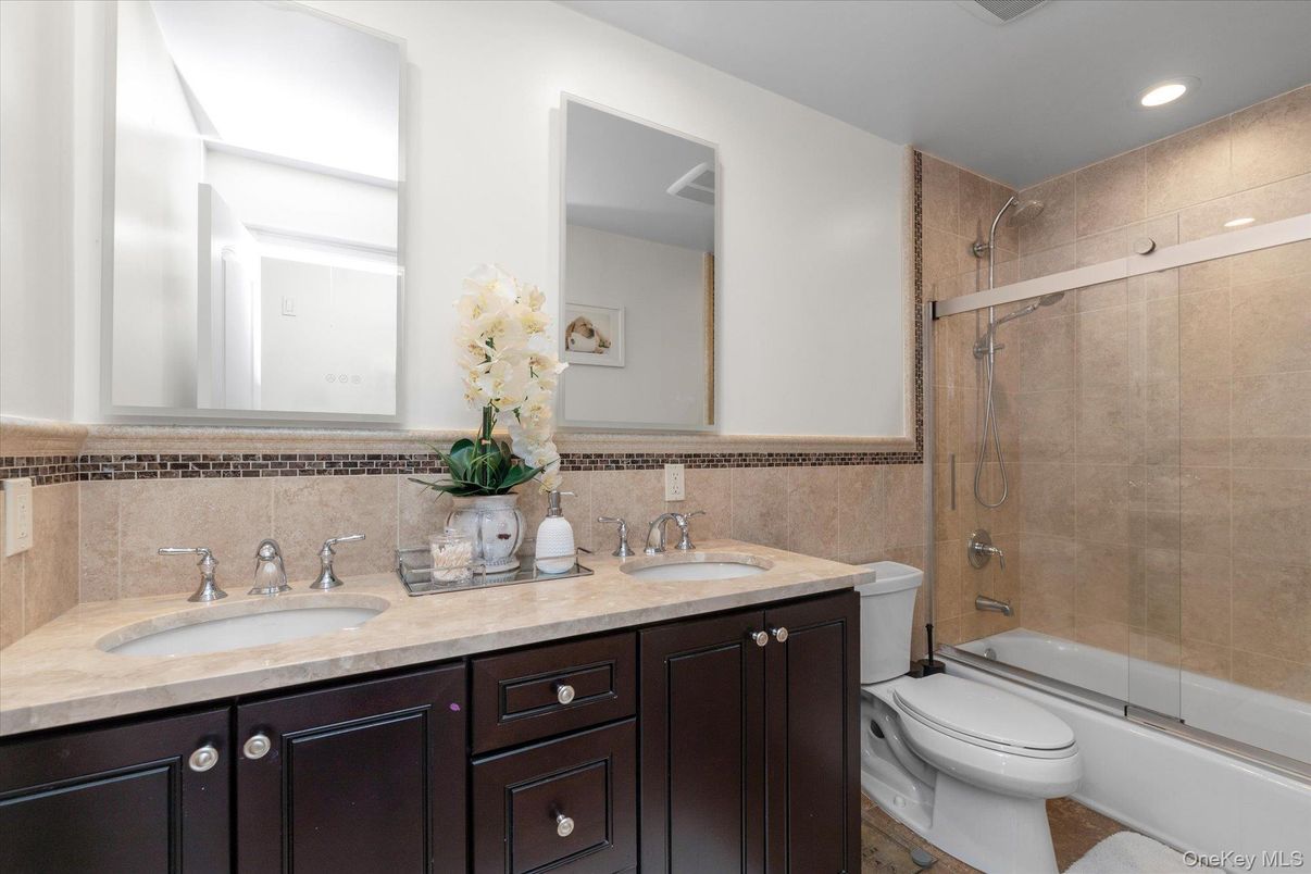 Bathroom, Dual Sink Vanities, Glass Shower, Interior, Recessed Lighting
