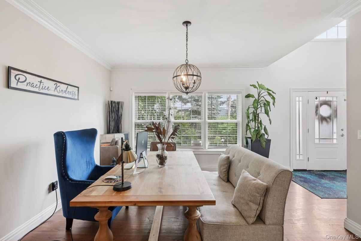 Dining room, Interior, Living room, Pendant Lights, Wood Texture Flooring