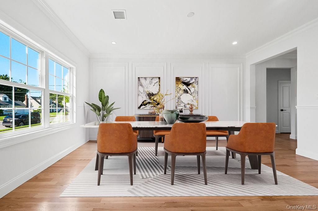 Dining room, Interior, Recessed Lighting, Wood Texture Flooring