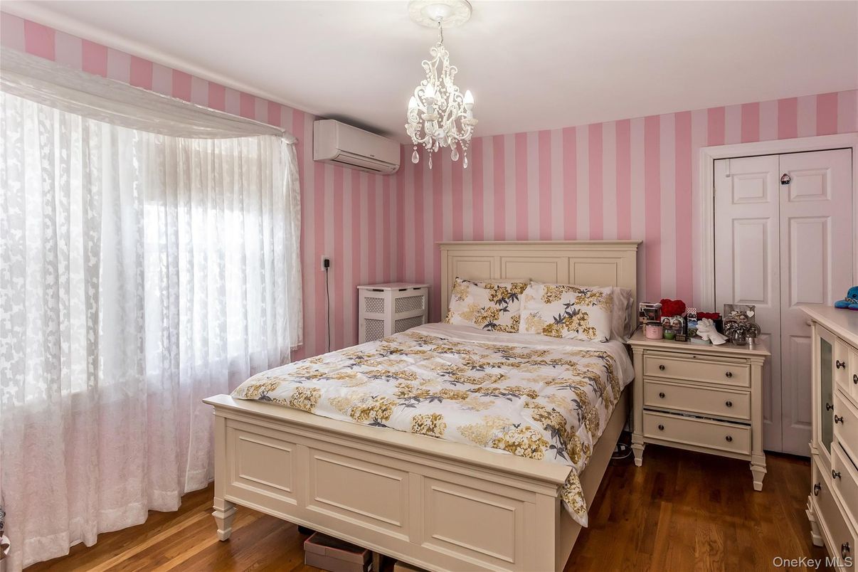 Bedroom, Chandelier, Interior, Wood Texture Flooring