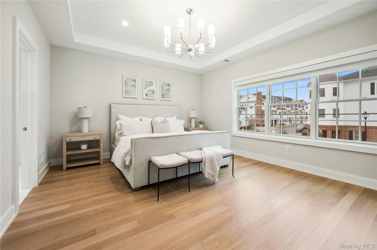 Bedroom, Interior, Pendant Lights, Recessed Lighting, Wood Texture Flooring
