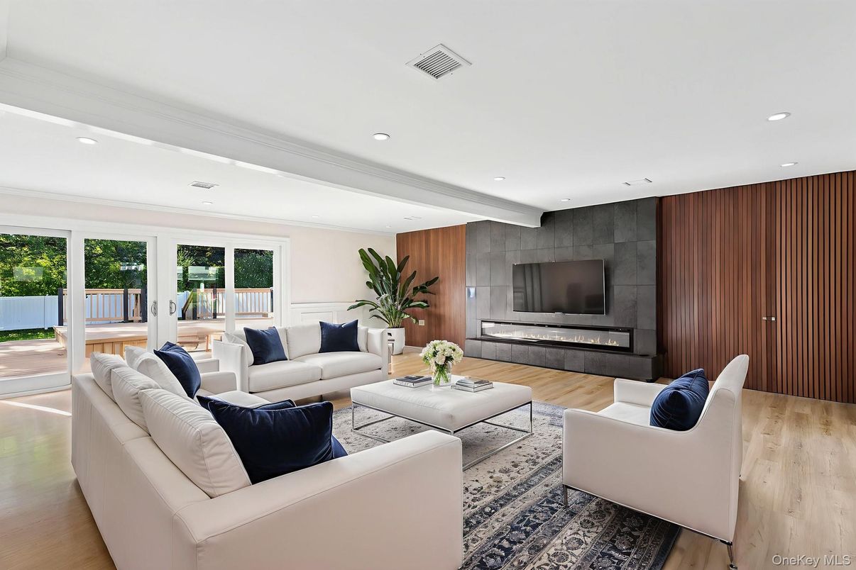 Interior, Living room, Recessed Lighting, Wood Texture Flooring, Wooden Walls