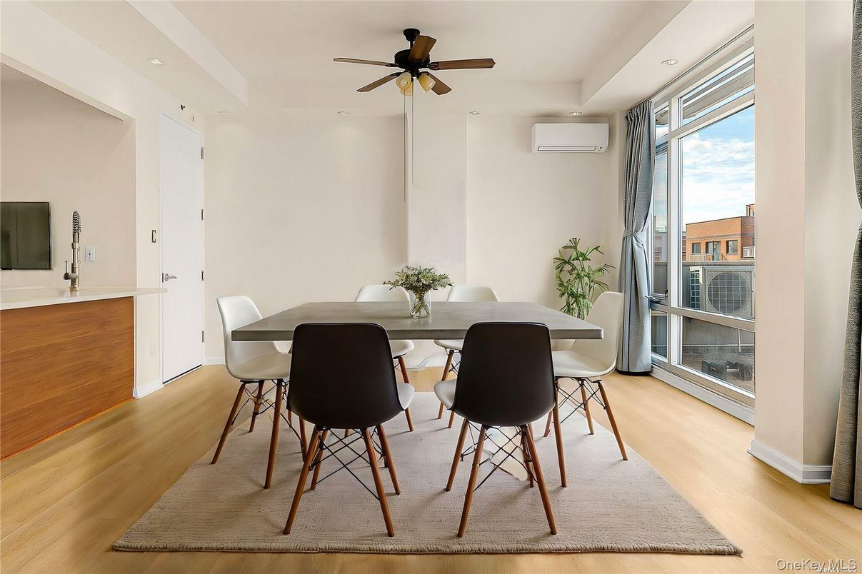 Dining room, Interior, Recessed Lighting, Wood Texture Flooring