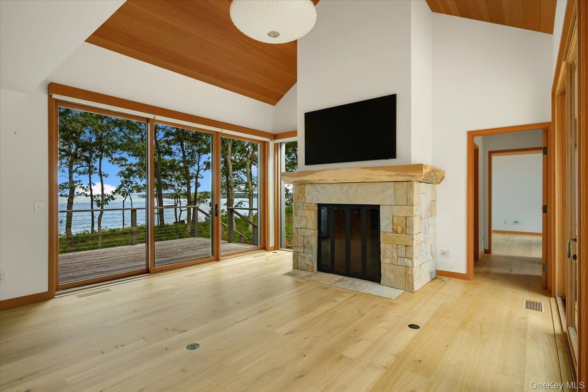 Fireplace, Interior, Water, Wooden Ceilings, Wood Texture Flooring