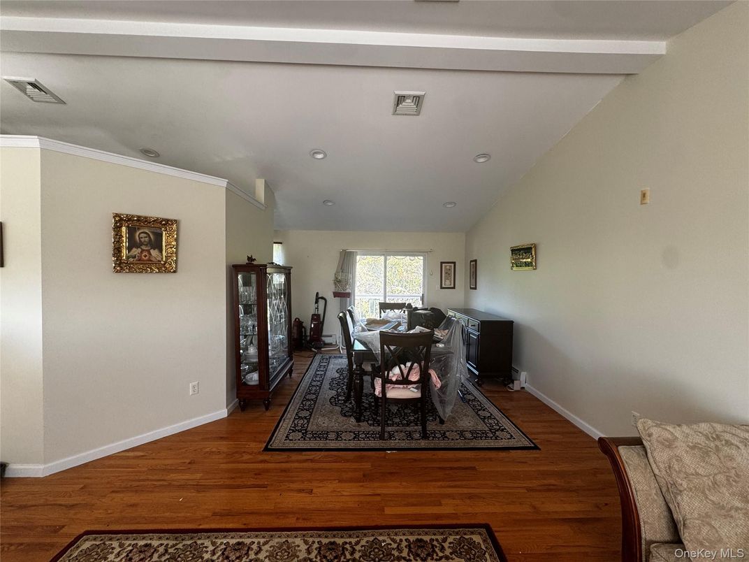 Dining room, Interior, Recessed Lighting, Wood Texture Flooring