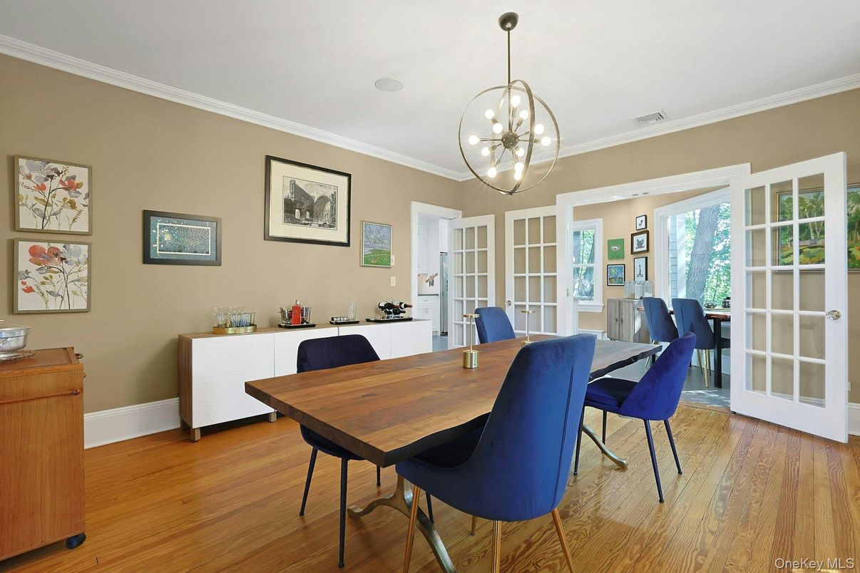 Dining room, Interior, Pendant Lights, Wood Texture Flooring