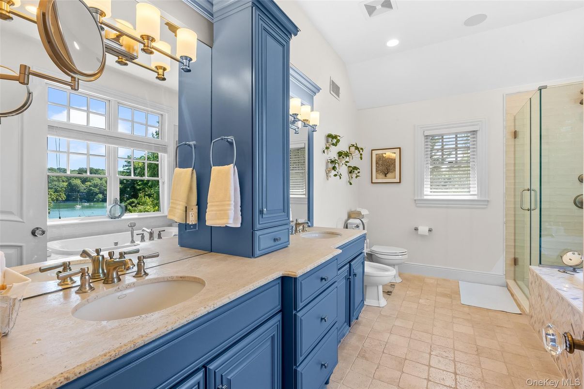 Bathroom, Dual Sink Vanities, Glass Shower, Interior, Recessed Lighting