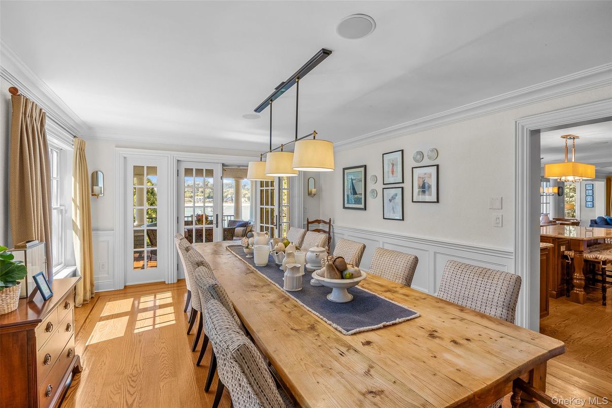 Dining room, Interior, Pendant Lights, Wood Texture Flooring