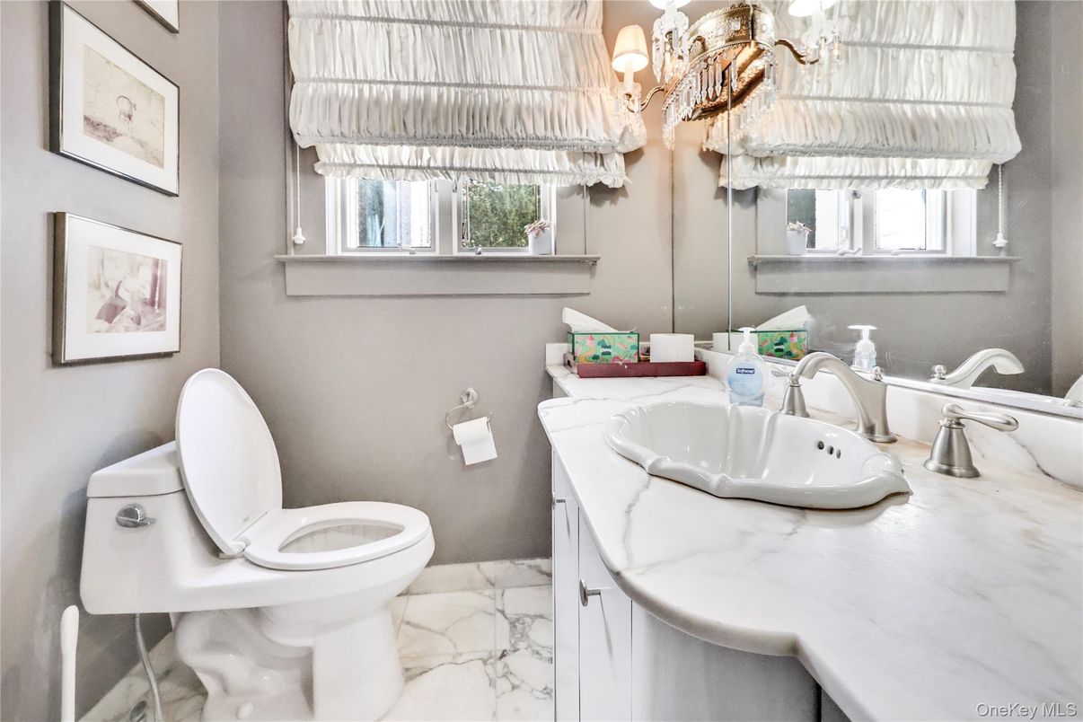 Bathroom, Chandelier, Dual Sink Vanities, Interior, Marble