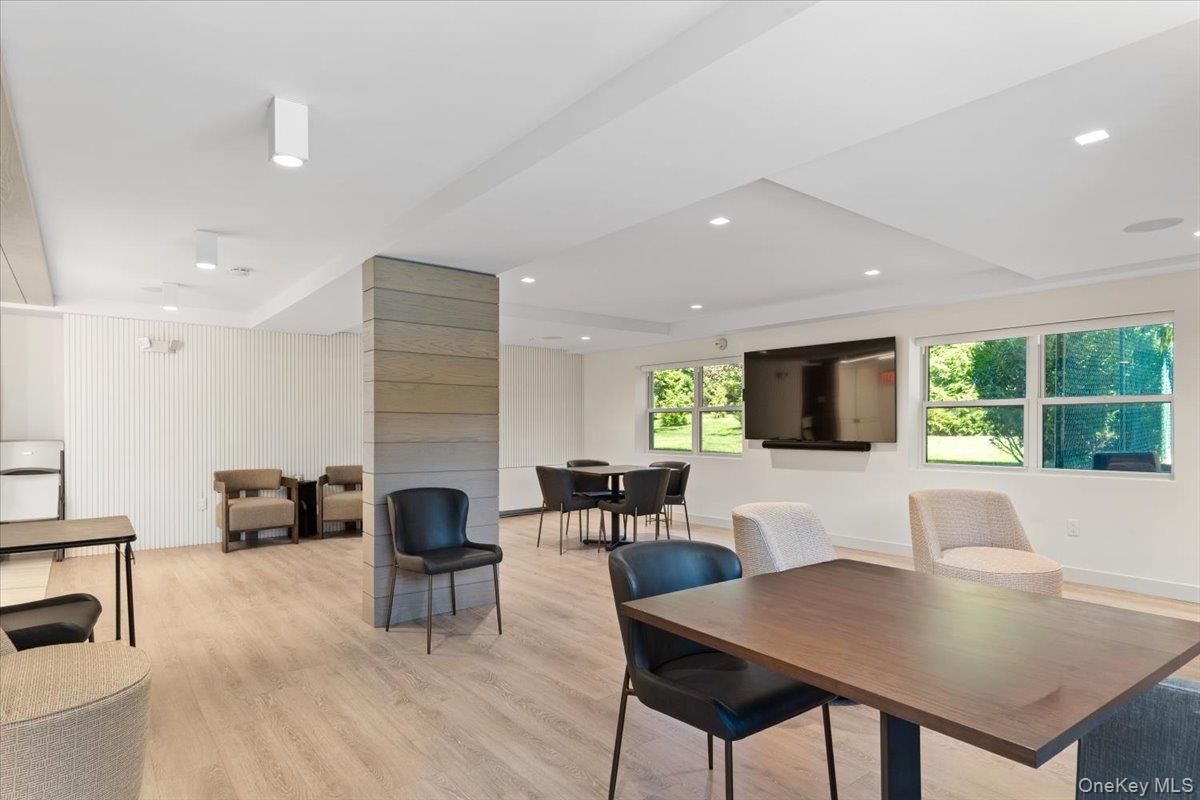 Dining room, Interior, Pendant Lights, Recessed Lighting, Wood Texture Flooring