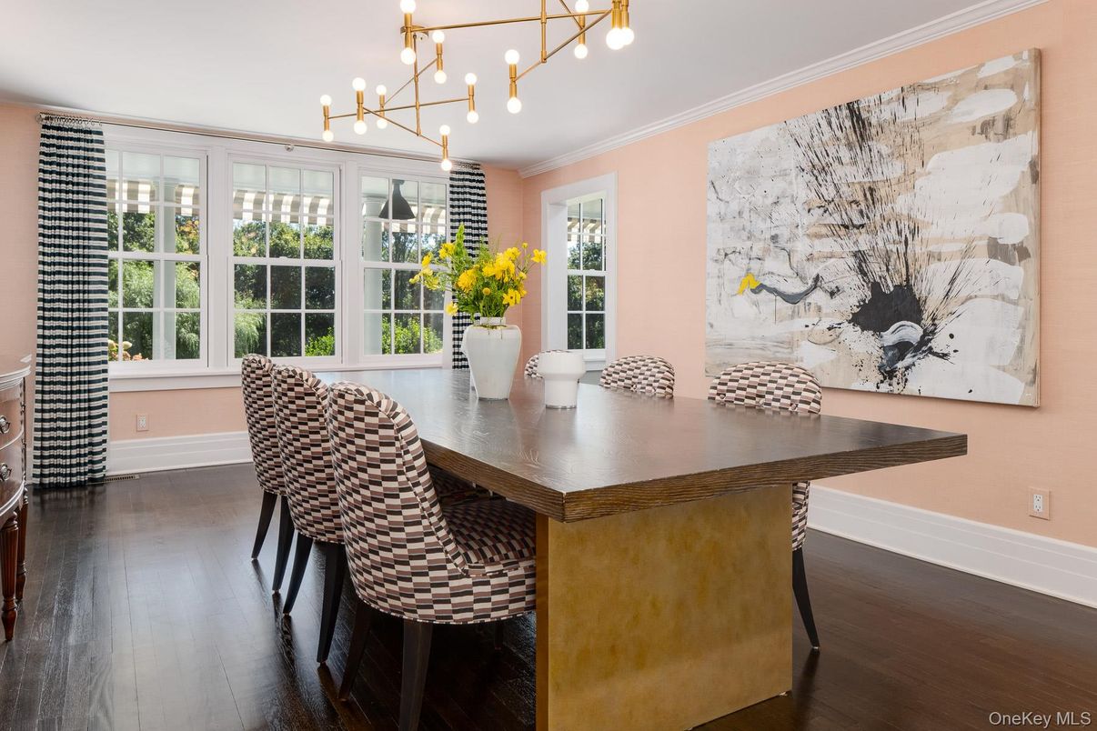 Dining room, Interior, Pendant Lights, Wood Texture Flooring