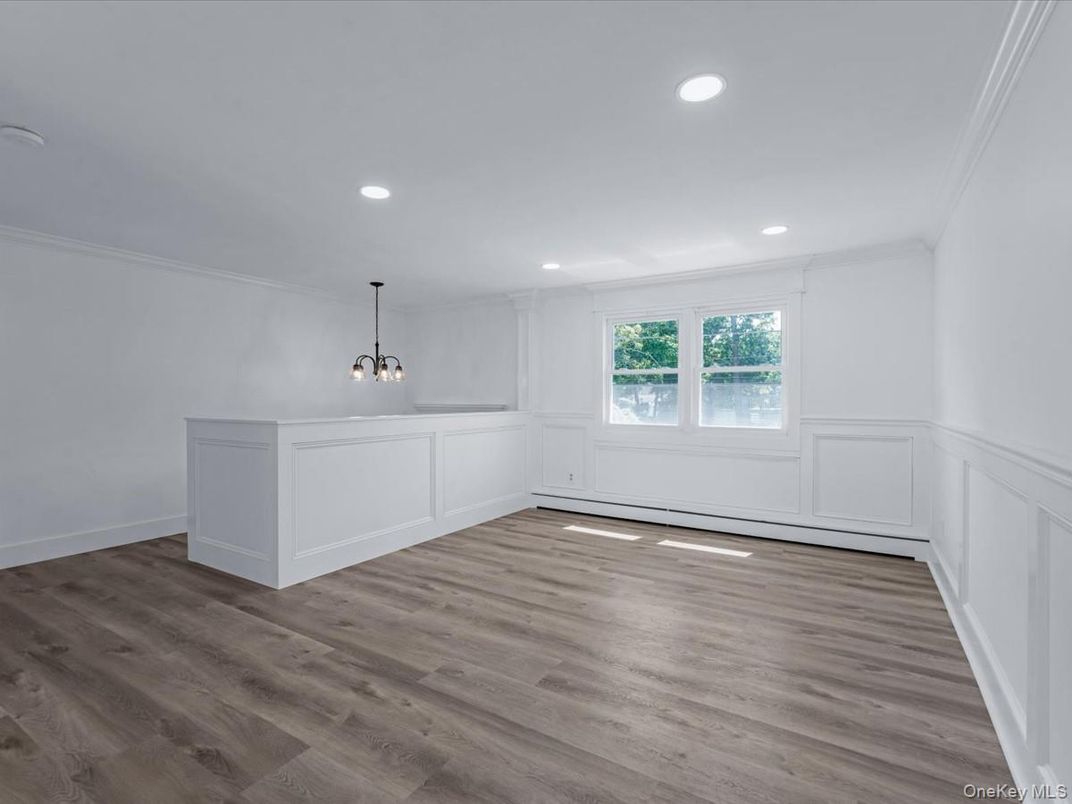 Empty room, Interior, Pendant Lights, Recessed Lighting, Wood Texture Flooring