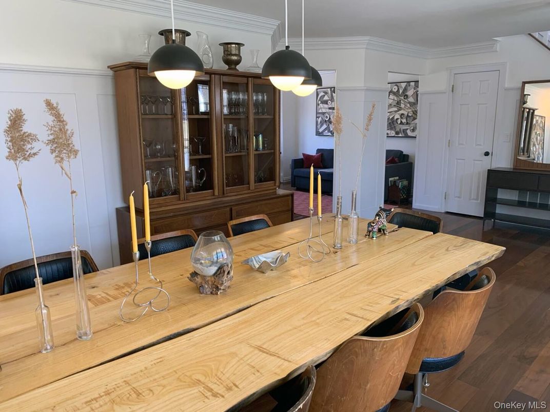 Dining room, Interior, Pendant Lights, Wood Texture Flooring