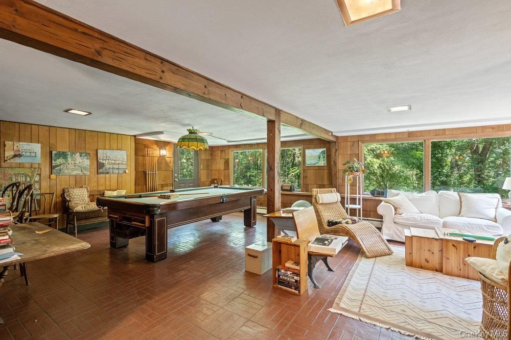Billiard Table, Game Room, Interior, Living room, Recessed Lighting, Wooden Walls