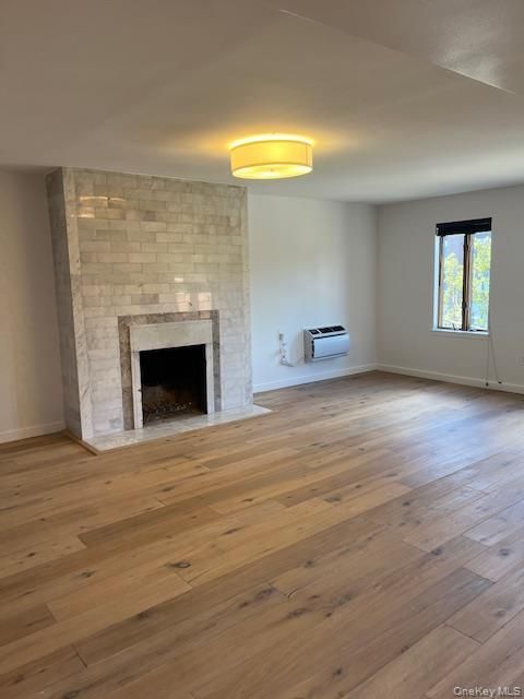 Empty room, Fireplace, Interior, Stone Walls, Wood Texture Flooring