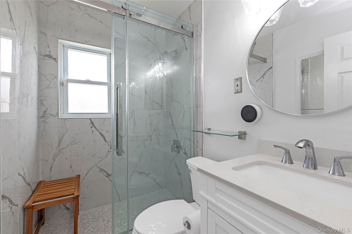 Bathroom, Glass Shower, Interior, Marble Walls