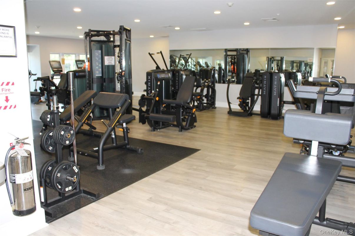 Fitness Equipment, Gym, Interior, Recessed Lighting, Wood Texture Flooring